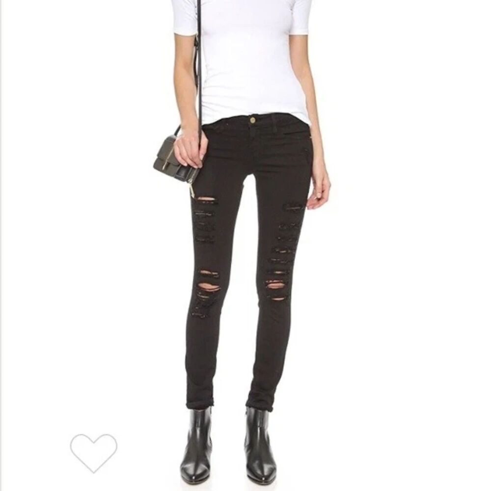 Frame Le Skinny De Jeanne Mid Rise Jeans Black